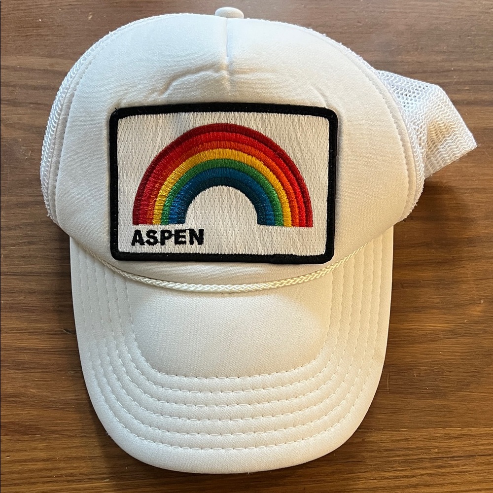 Aviator Nation White Trucker Hat with Rainbow Patch